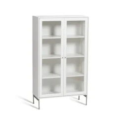 Mavis Volt vitrinekast 130 cm witgelakt, Details in roestvrij staal< Kasten & Vitrines